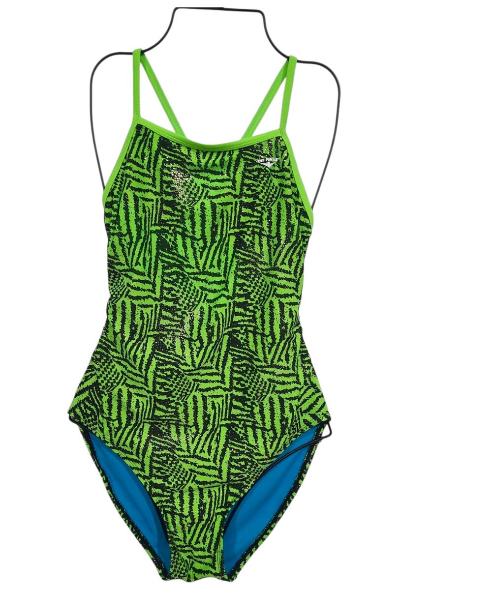 The Finals SZ 38 / L Swimsuit Wing Back Green Funnies Tiger Tribal Design